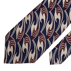 90s Abercrombie Fitch Tie 56.5x3.75 Silk Blue Red Cream Abstract USA Preppy